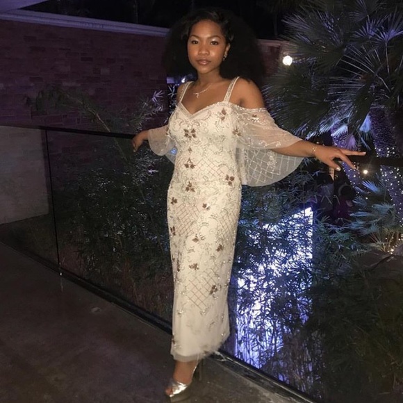 Aidan Mattox beaded cold shoulder evening long Gown - Picture 4 of 5